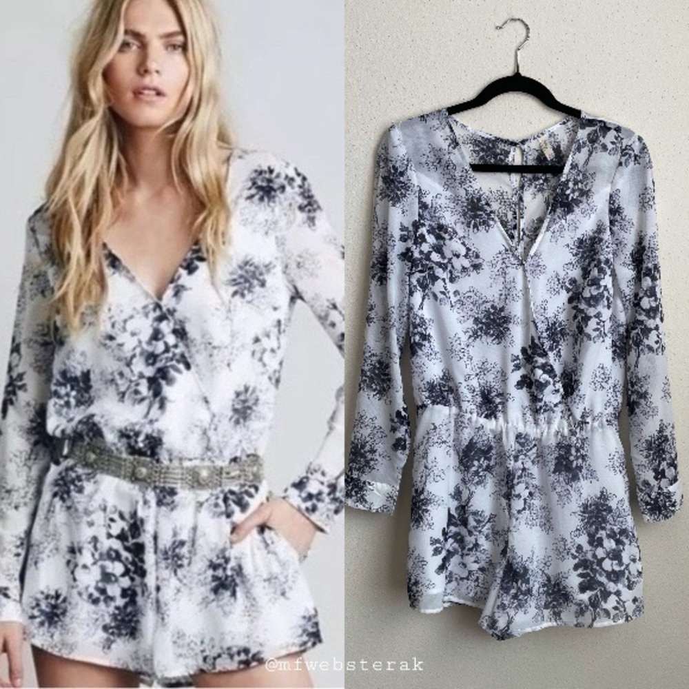 Free People Long Sleeve Floral Romper